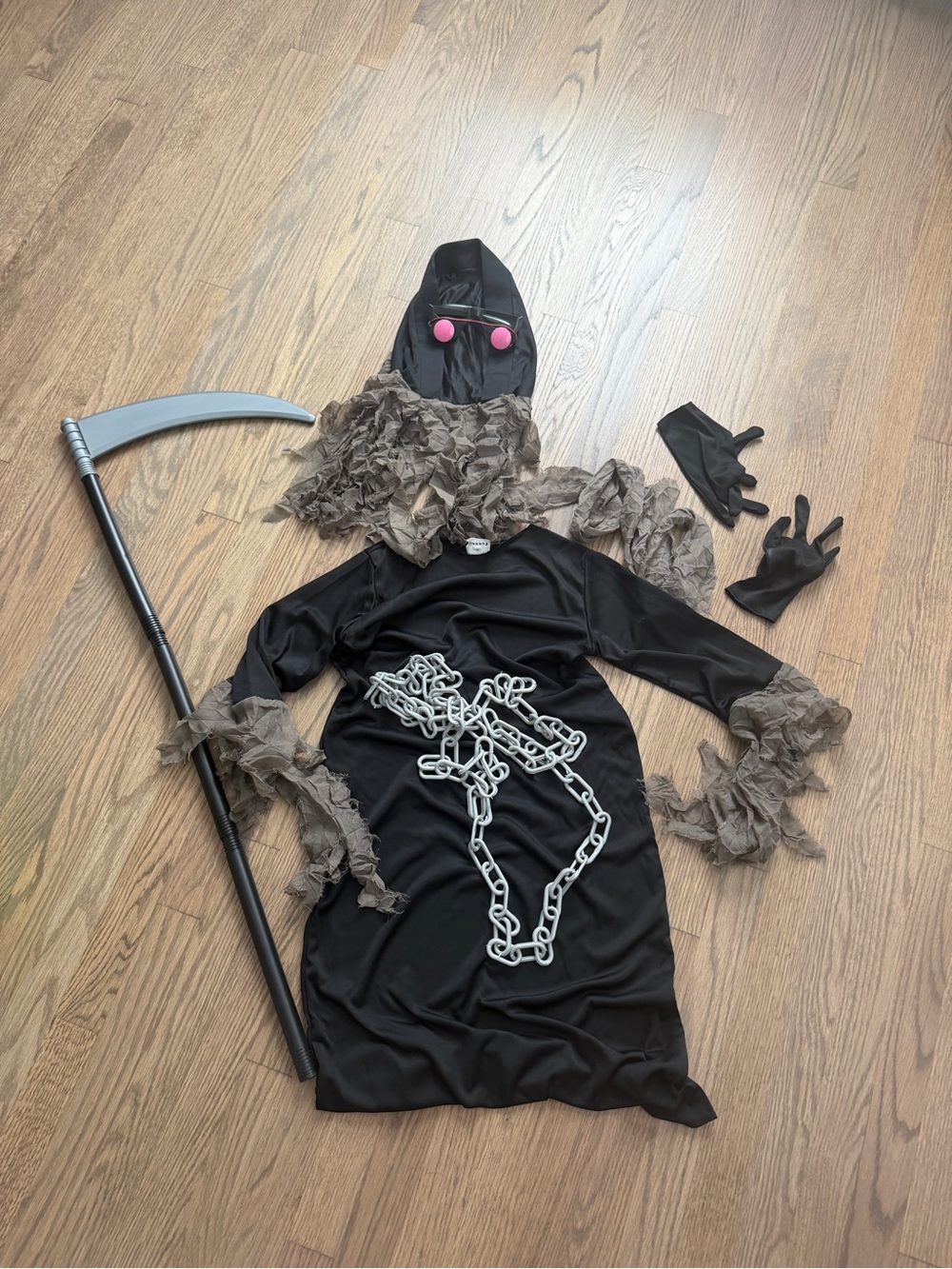 Halloween Kids Black Grim Reaper Costume with Chains and Scarf